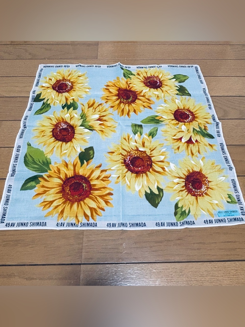 Junko Shimada Sunflower Print Blue Cotton Scarf/Handkerchief/Bandana  45cm 18”